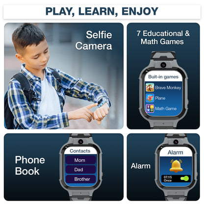 Sekyo Carepal Pro 4G Calling Smartwatch for Kids (Boys & Girls) | Video Call, GPS Tracker, SOS Emergency, Safe Zone Alert, Family Chat | SIM Support | App Control, Habit Coach, Math Games, Pedometer