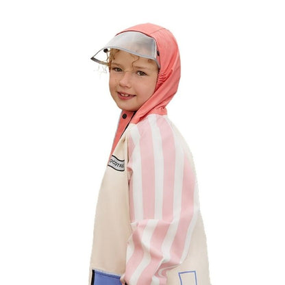 Bold Geometric Print Cream & Pink Raincoat for Kids