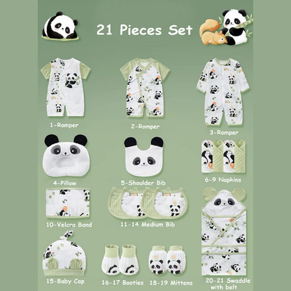 21 pcs Green Big Panda Newborn Baby Girl/ Boy Gift Box, all season wear Hamper, (0 - 12 months)