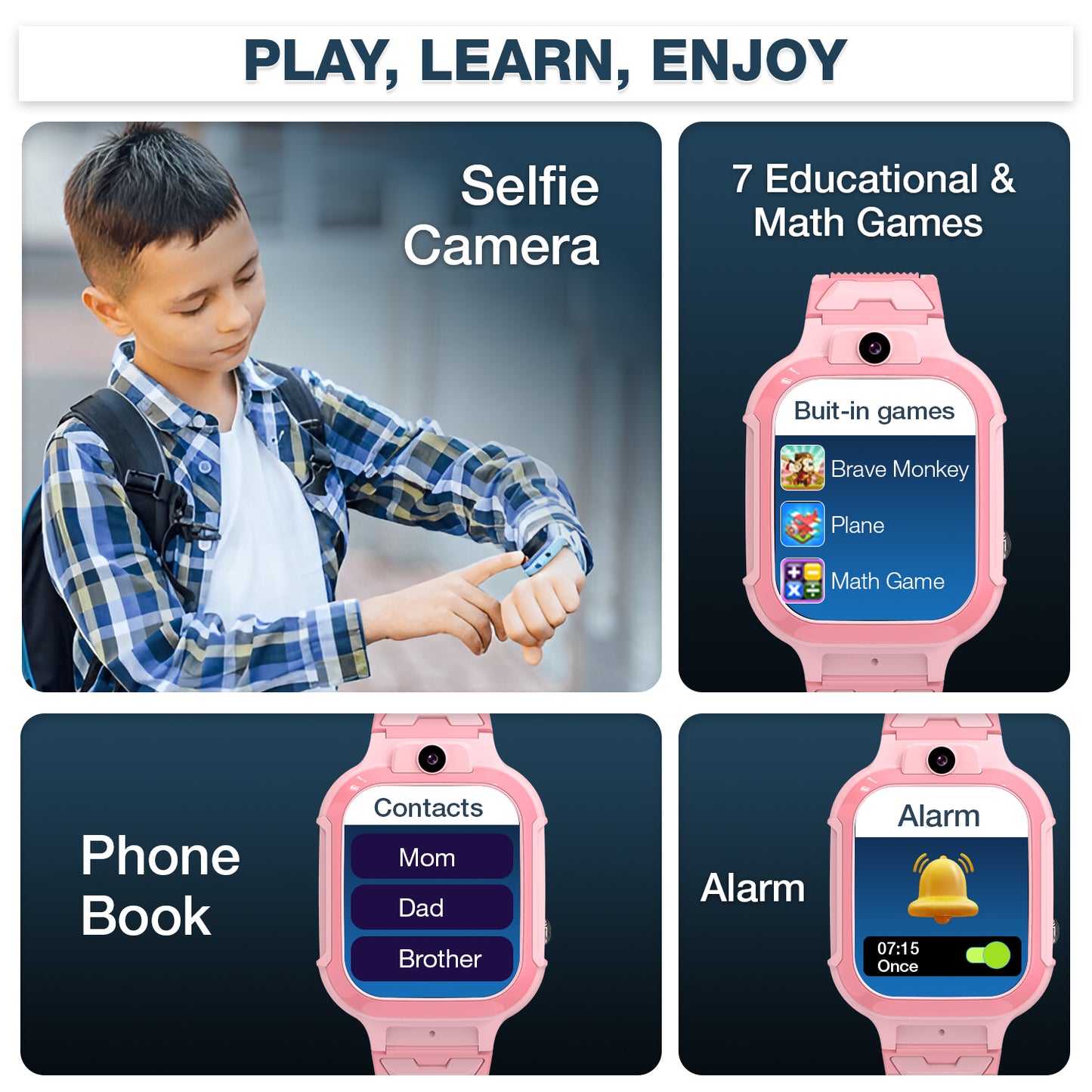 Sekyo Carepal Pro 4G Calling Smartwatch for Kids (Boys & Girls) | Video Call, GPS Tracker, SOS Emergency, Safe Zone Alert, Family Chat | SIM Support | App Control, Habit Coach, Math Games, Pedometer
