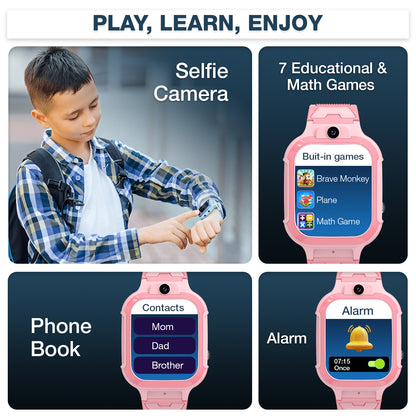 Sekyo Carepal Pro 4G Calling Smartwatch for Kids (Boys & Girls) | Video Call, GPS Tracker, SOS Emergency, Safe Zone Alert, Family Chat | SIM Support | App Control, Habit Coach, Math Games, Pedometer