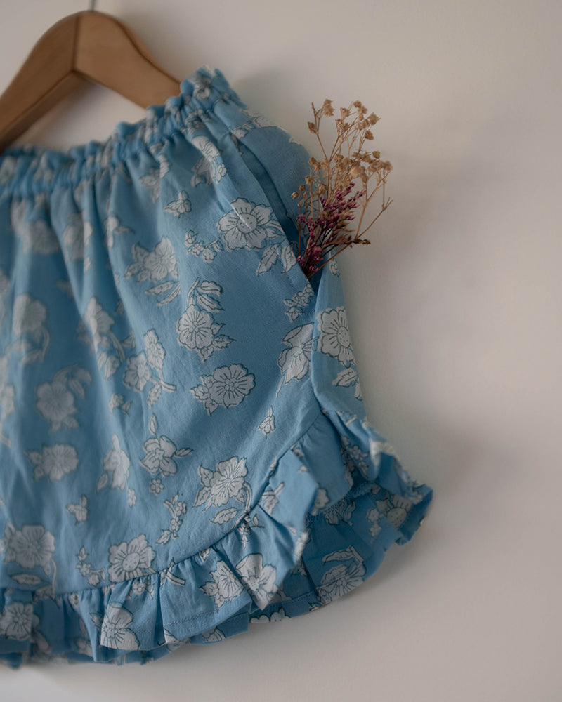 Blossom powder blue spaghetti top shorts set