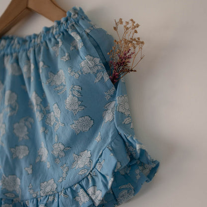 Blossom powder blue spaghetti top shorts set