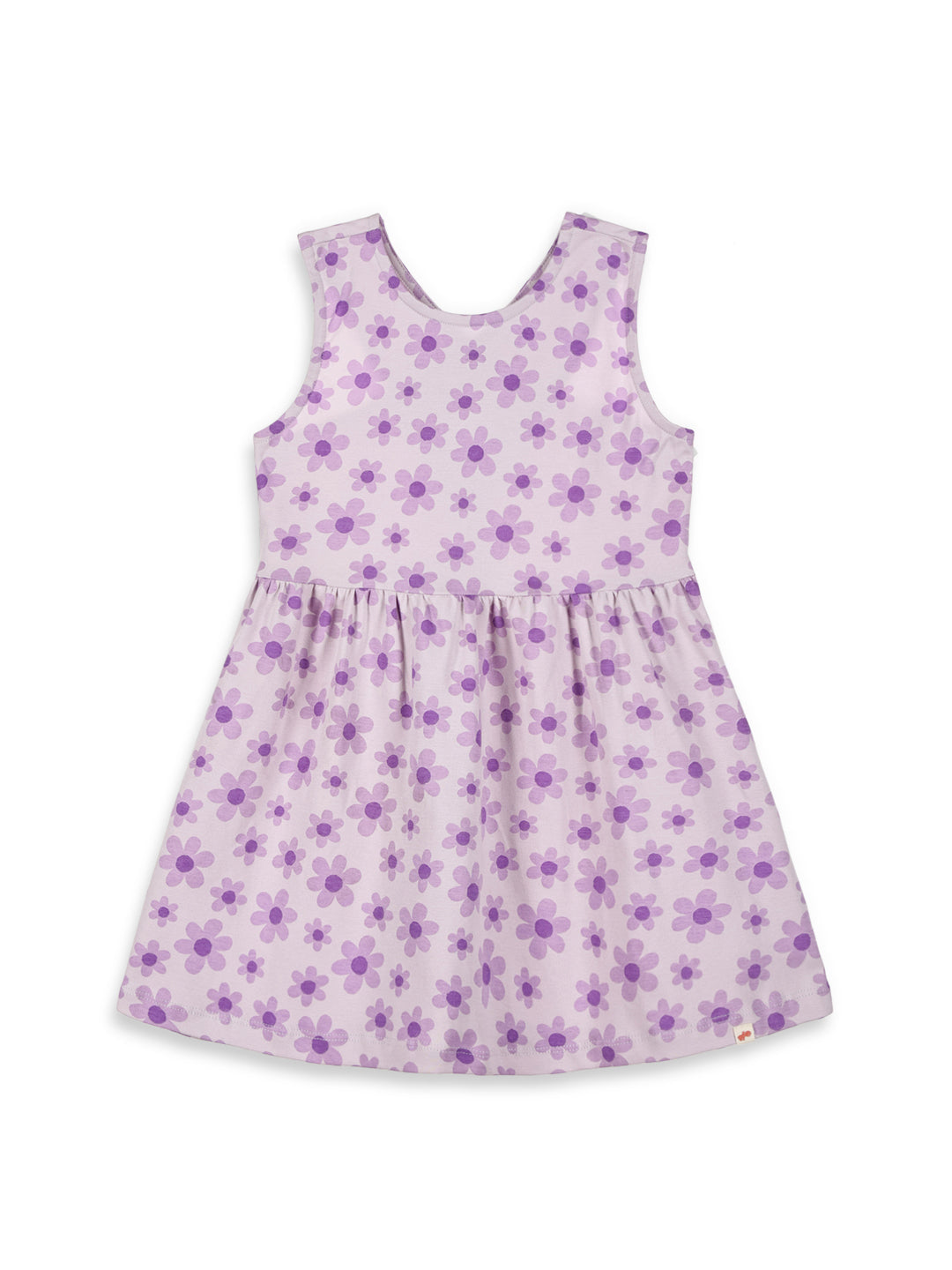 Floral Bloom Cross Back Dress for Girls (Purple)