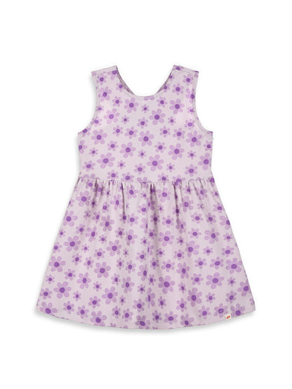 Floral Bloom Cross Back Dress for Girls (Purple)