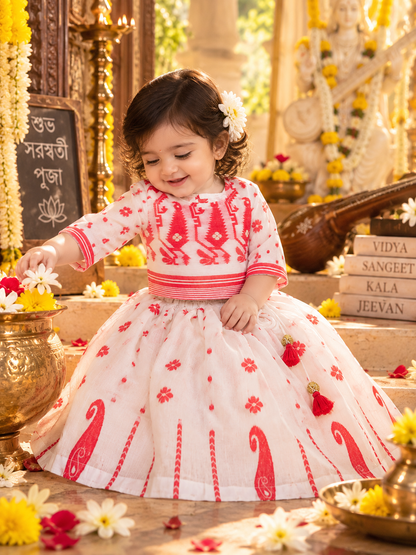 Dhakai Cotton Printed Lehenga Set for Girls