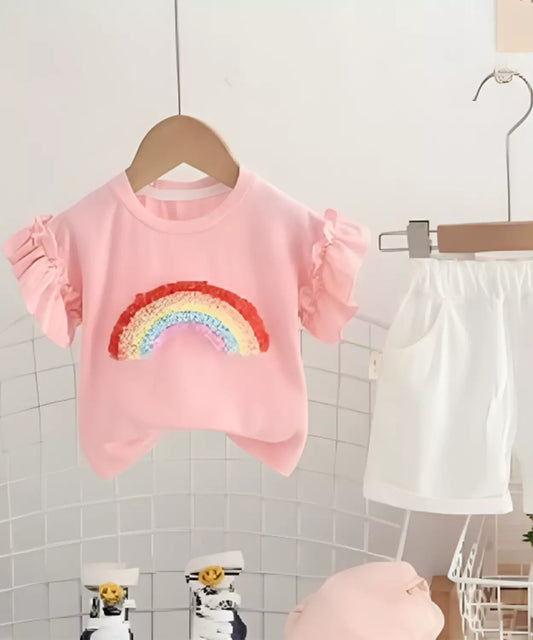 Rainbow Top & White Shorts Set