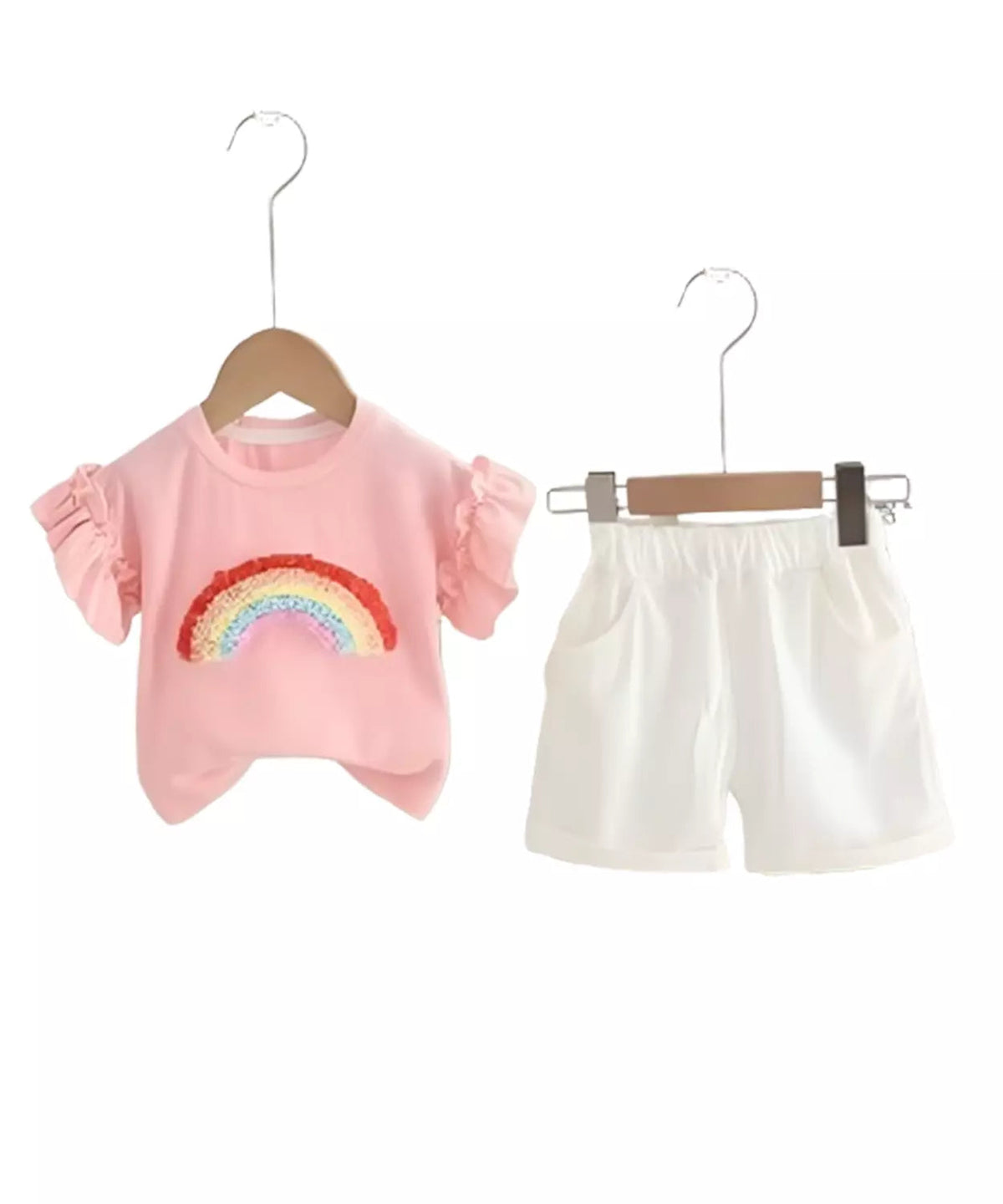 Rainbow Top & White Shorts Set