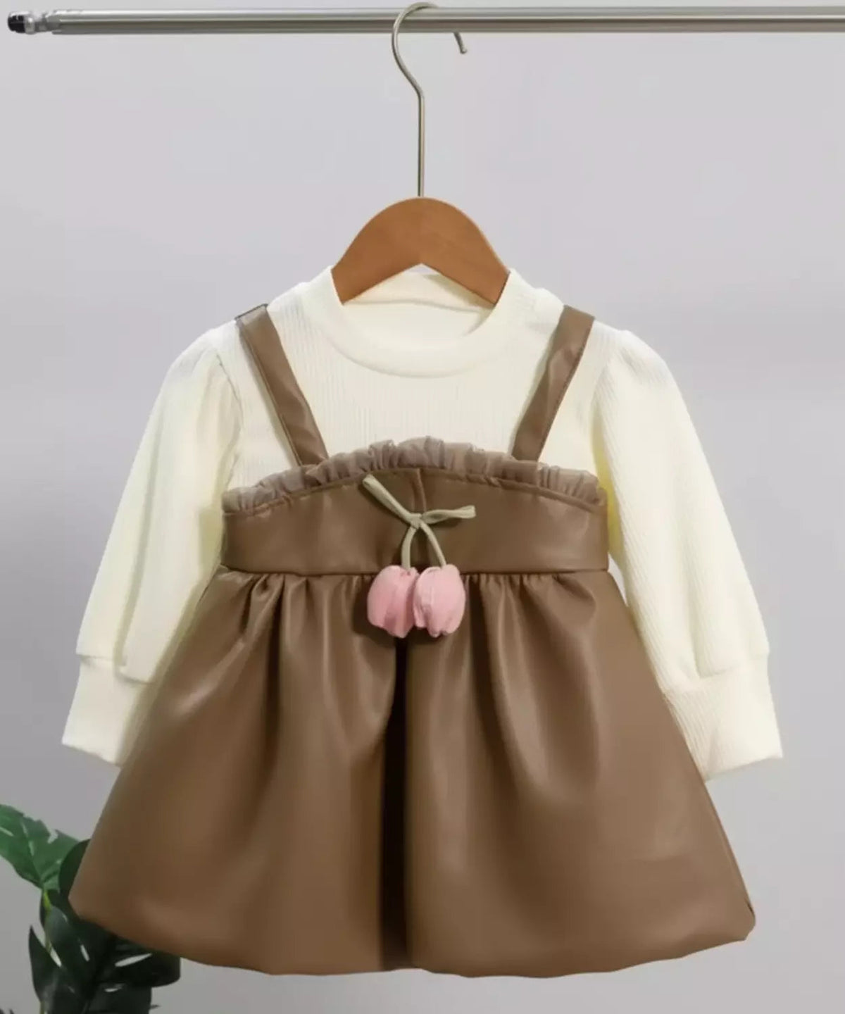 White & Brown Leather Dress