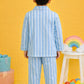 Cotton Striped Night Suit with Front Pockets - Blue