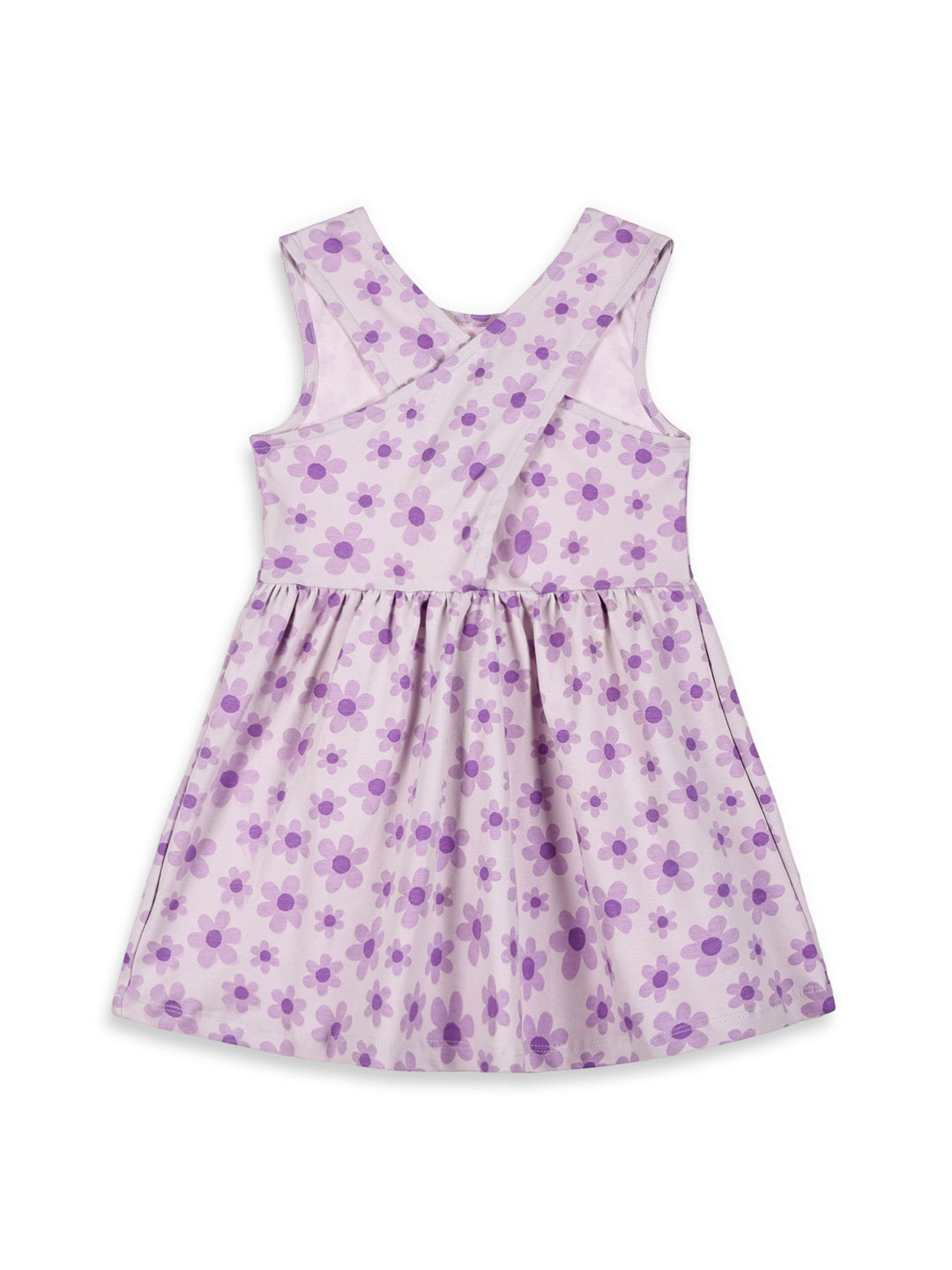 Floral Bloom Cross Back Dress for Girls (Purple)
