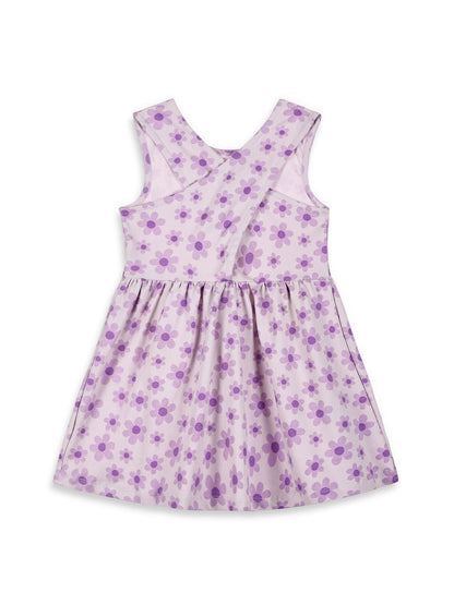 Floral Bloom Cross Back Dress for Girls (Purple)