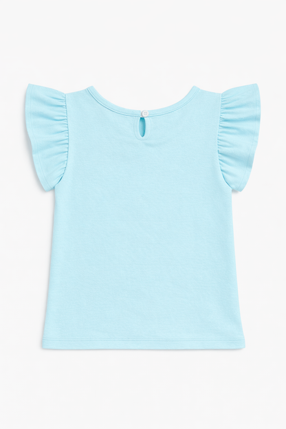 Bloom Frill Sleeve Stretch Top for Girls (Sky Blue)