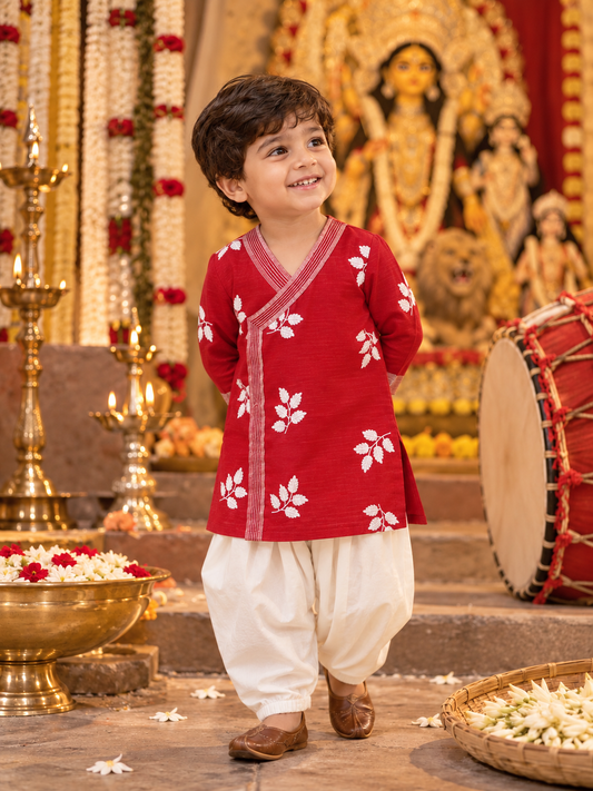 Laal Patta Angarakha Kurta Set for Boys