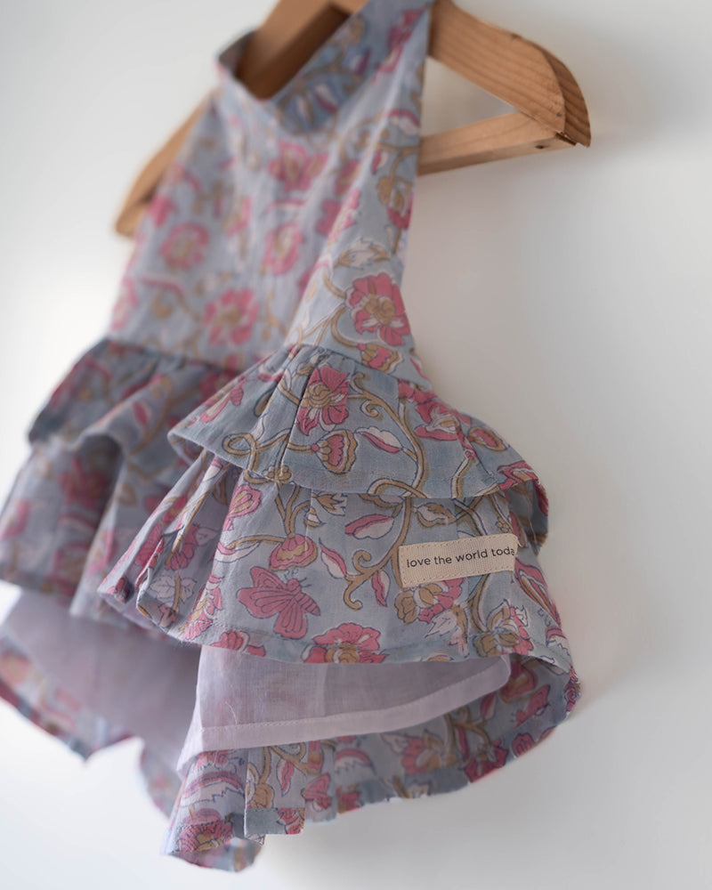 Flutter sky blue butterfly halter top skirt co-ord