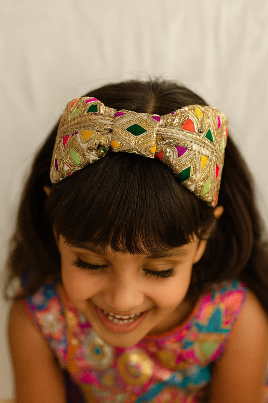Choko Gold Multicolour Embroidered Hair Band for Girls with Soft Padded Base