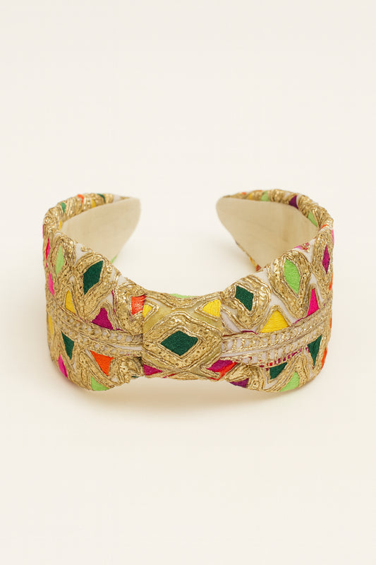 Choko Gold Multicolour Embroidered Hair Band for Girls with Soft Padded Base
