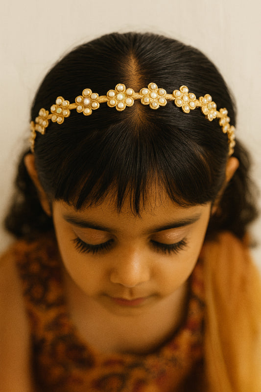 Choko Pearl Floral Embellished Hairband for Girls Elegant Wedding and Party Wear