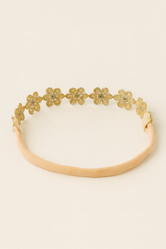 Choko Gold Floral Embellished Headband for Girls with Soft Fabric- Party & Festive Wear