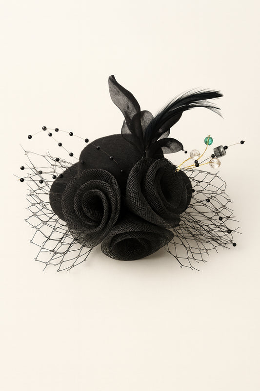 Choko Floral Mesh Rose Hat Alligator Hair Clip for Girls Elegant Party Wear Style