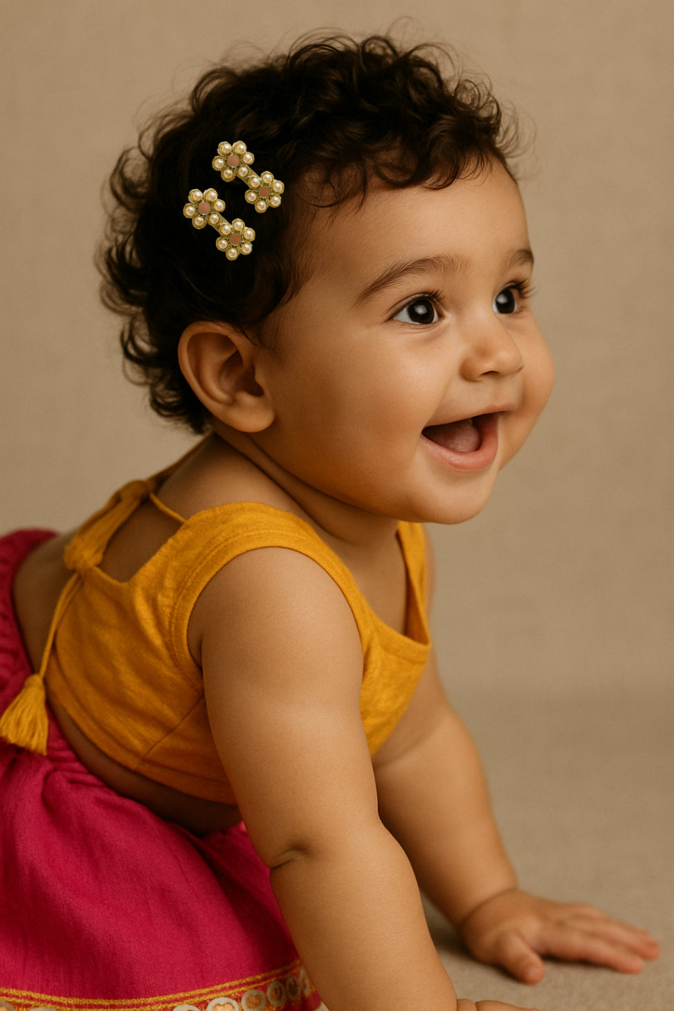 Choko Pearl Floral Headband with Matching Hair Clips Set for Girls Elegant Festive Wear