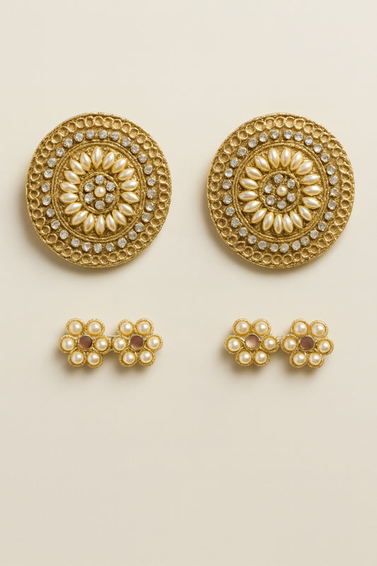 Choko Gold Floral Pearl Hair Clips for Girls with Textured Finish for Festive Styling