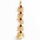 Choko Girls Red Floral Ruby Stone Pearl Drop Maang Tikka