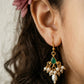 Choko Girls Ethnic Green Stone & Dangling Pearls Golden Earrings