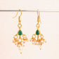 Choko Girls Ethnic Green Stone & Dangling Pearls Golden Earrings