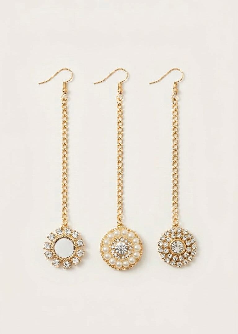 Choko Girls Set of 3 Gold Floral Circular Pearl Maang Tikka