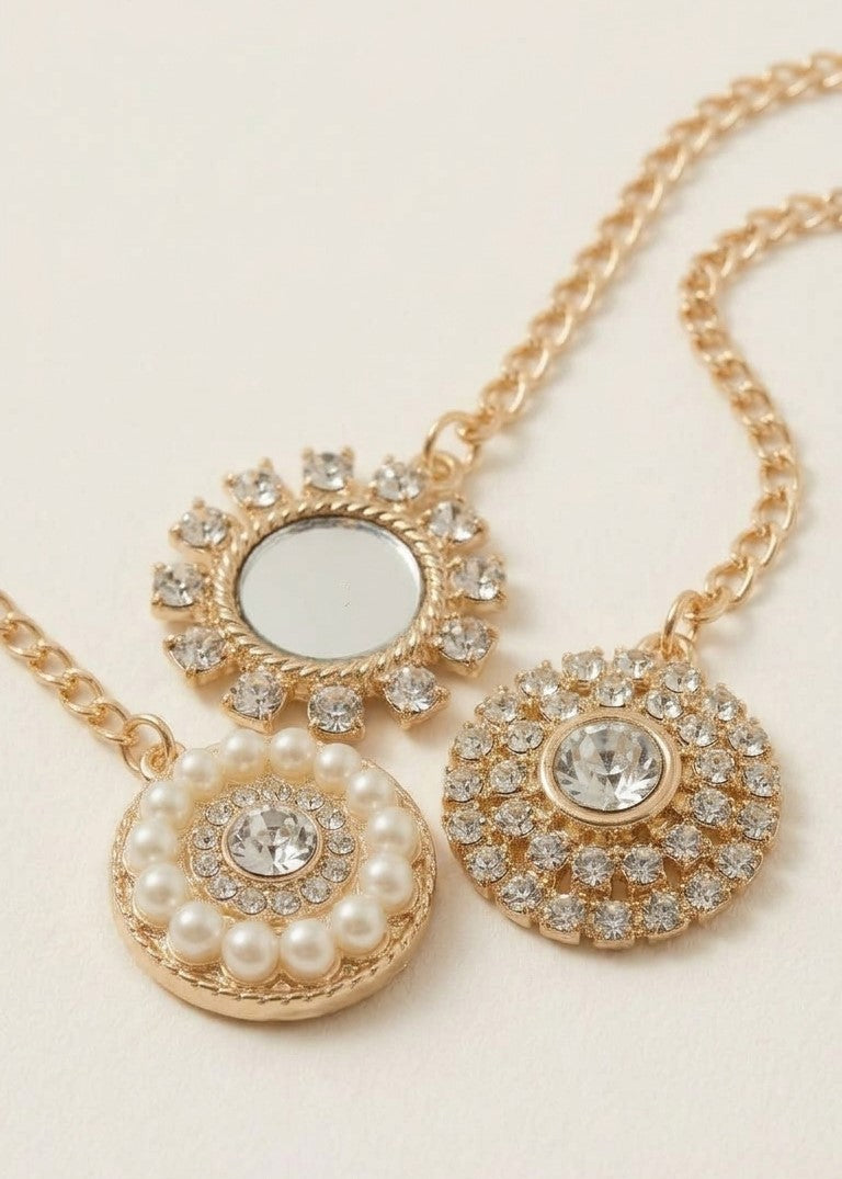 Choko Girls Set of 3 Gold Floral Circular Pearl Maang Tikka