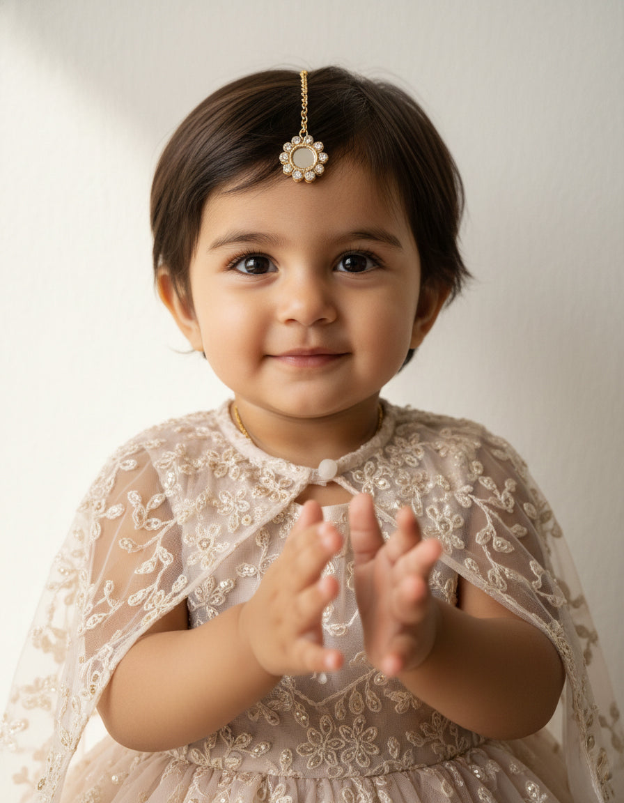 Choko Girls Set of 3 Gold Floral Circular Pearl Maang Tikka