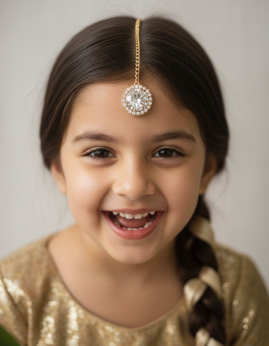 Choko Girls Set of 2 Multicolor Round Crystal Stone Maang Tikka