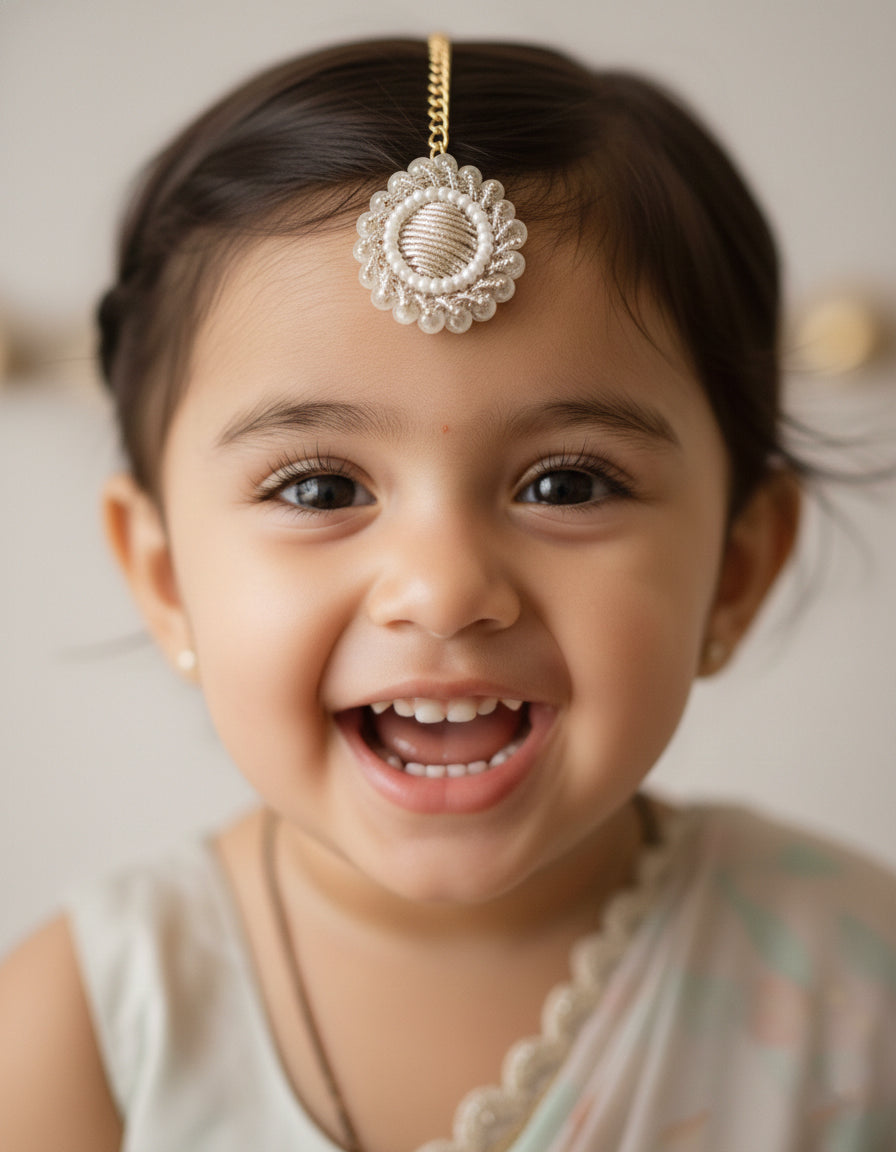 Choko Girls Set of 2 Gold & Silver Gota Patti Pearl Border Maang Tikka