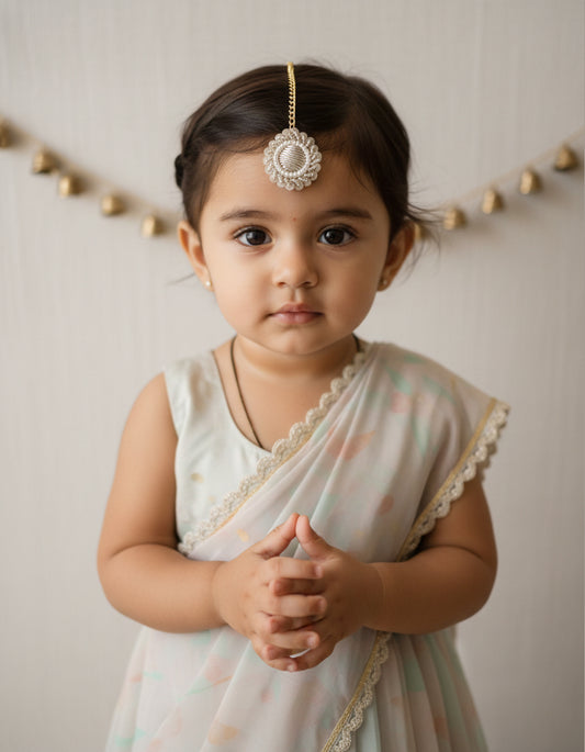 Choko Girls Set of 2 Gold & Silver Gota Patti Pearl Border Maang Tikka