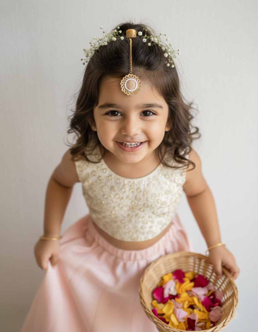 Choko Girls Set of 2 Gold & Silver Gota Patti Pearl Border Maang Tikka
