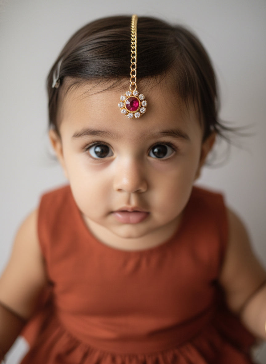 Choko Girls Set of 3 Multicolor Round Stone Maang Tikka