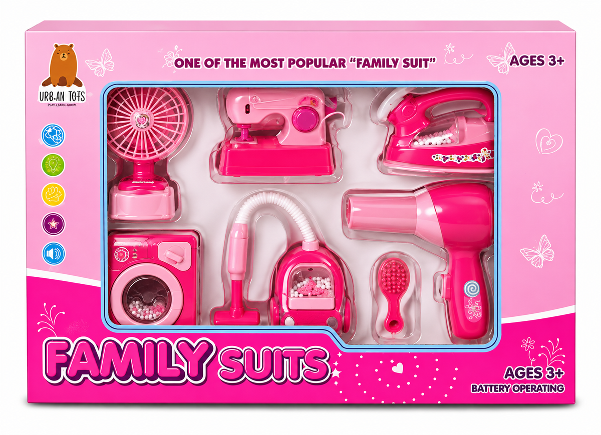 iLearnNGrow Family Suits Battery Operated Household Appliances Play Set – Light & Sound Toy
