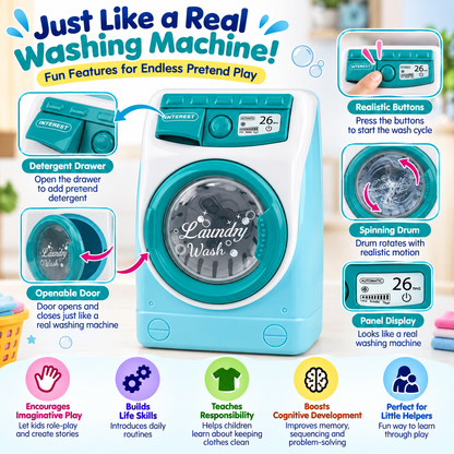 iLearnNGrow Pretend Play Washing Machine Toy for Kids | Light, Sound & Rotating Drum Effects | Interactive Household Appliance Role Play Toy for Boys & Girls 3+ Years