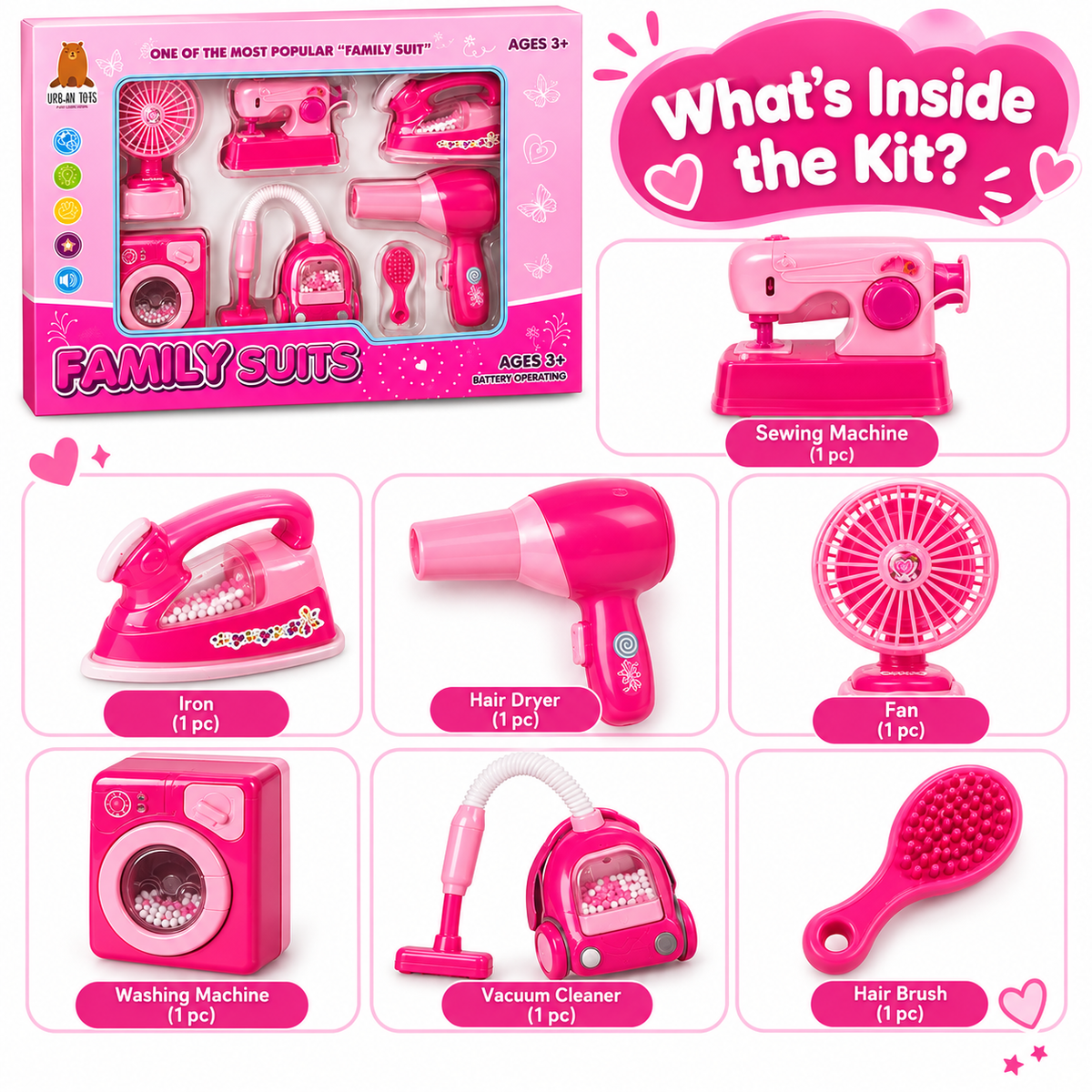 iLearnNGrow Family Suits Battery Operated Household Appliances Play Set – Light & Sound Toy