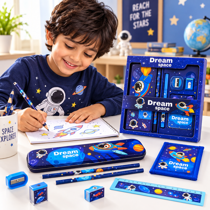 iLearnNGrow Space Theme Stationery Rakhi Combo – Pencil Box Set with Space Rakhi for Kids