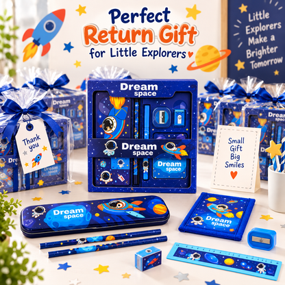 iLearnNGrow Space Theme Stationery Rakhi Combo – Pencil Box Set with Space Rakhi for Kids