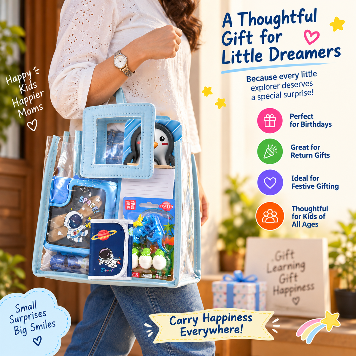 iLearnNGrow Space Gift Hamper for Kids - Blue School Bag Set