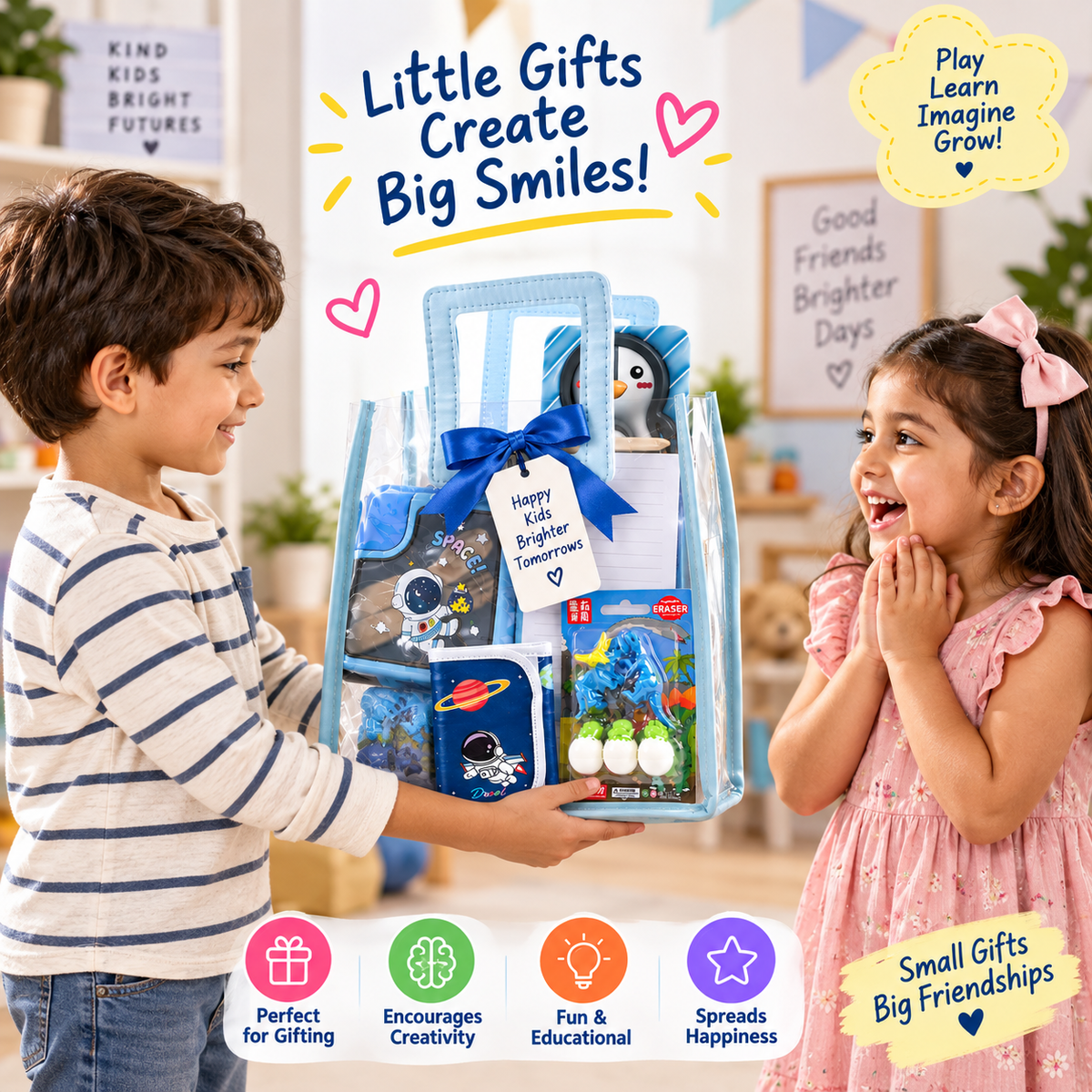iLearnNGrow Space Gift Hamper for Kids - Blue School Bag Set