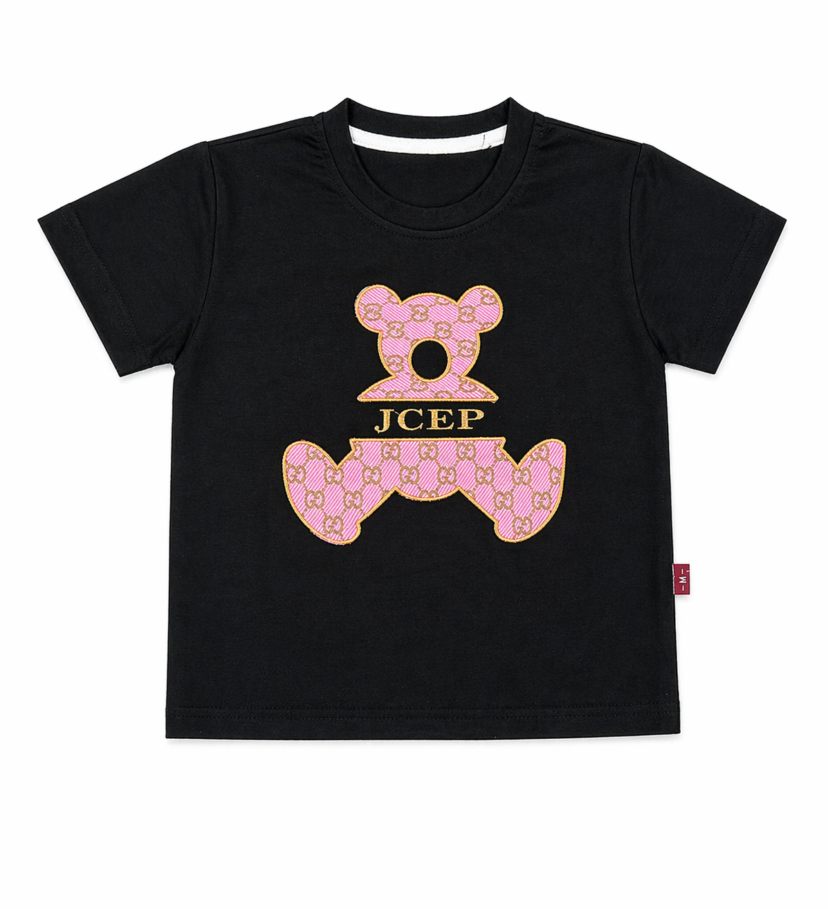 Kozeecub Premium Kids Co-ord Set – Bear Graphic Tee & Monogram Shorts (Black & Pink)