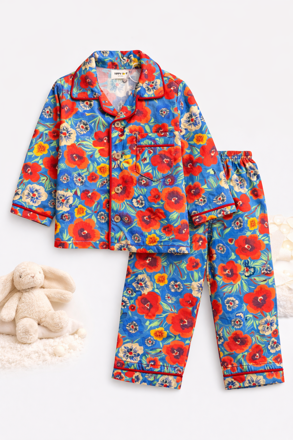 Floral Cotton Nightsuit for Kids – Full Sleeves Shirt & Pajama Set