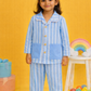 Cotton Striped Night Suit with Front Pockets - Blue