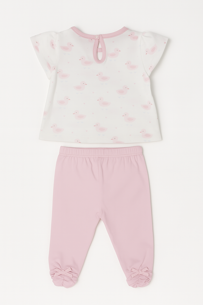 Kozeecub Pink Duckling Flutter-Sleeve Tee & Bow Pajama Set