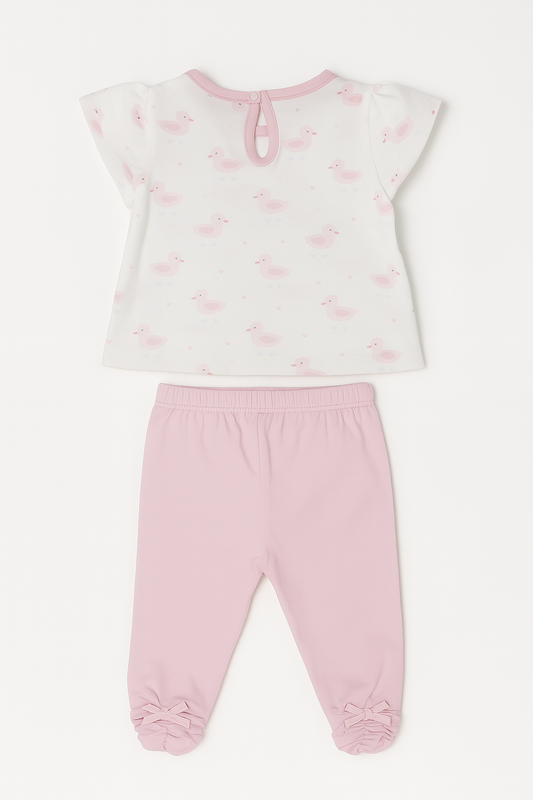 Kozeecub Pink Duckling Flutter-Sleeve Tee & Bow Pajama Set