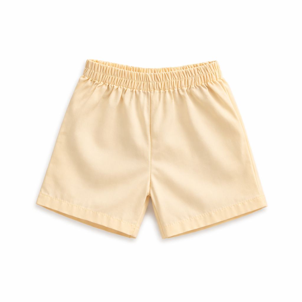 Cotton Co-ord Set with Teddy Patch Pocket | Butter Yellow Shirt & Shorts Beige for kids